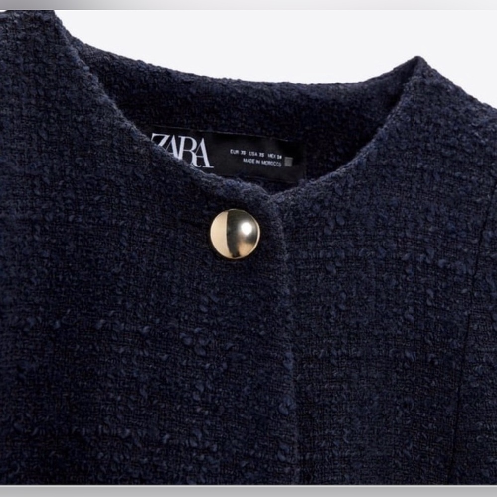 ZARA NWT LONG NAVY BLUE STRUCTURED BLAZER, Size L - Picture 4 of 14